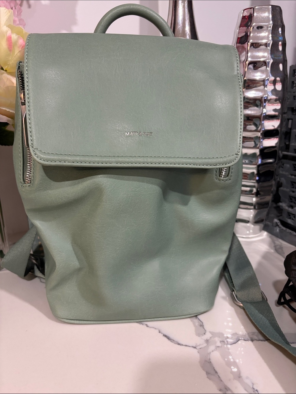 Matt & Nat Soft Mint Green Vegan Backpack with Flap Top